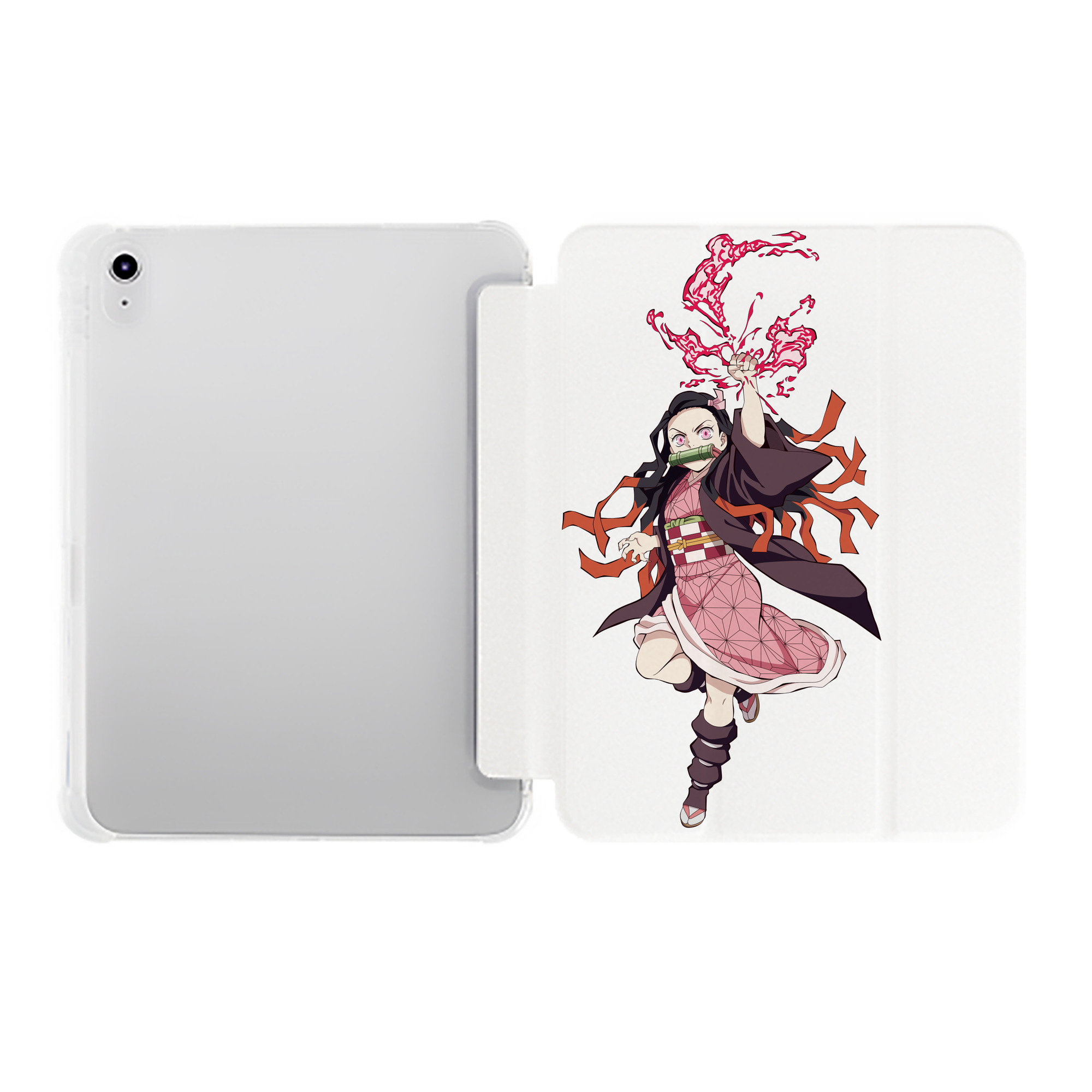 （画像用） 鬼滅の刃（きめつのやいば）竈門 禰󠄀豆子／かまど ねずこ Kamado Nezuko IPad ケース ペン収納付き 三つ折りスタンド PUレザー×シリコン 対応機種9.5/10.5/10.9インチ